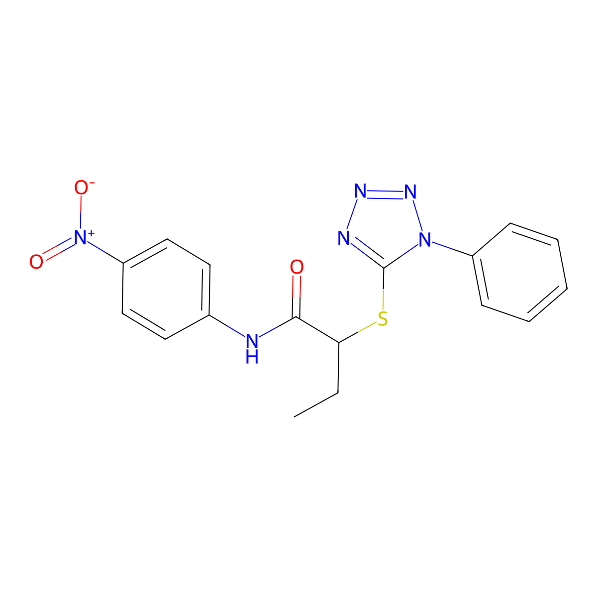 N-(4-nitrophenyl)-2-(1-phenyltetrazol-5-yl)sulfanylbutanamide molecular structure, CAS 434293-35-3