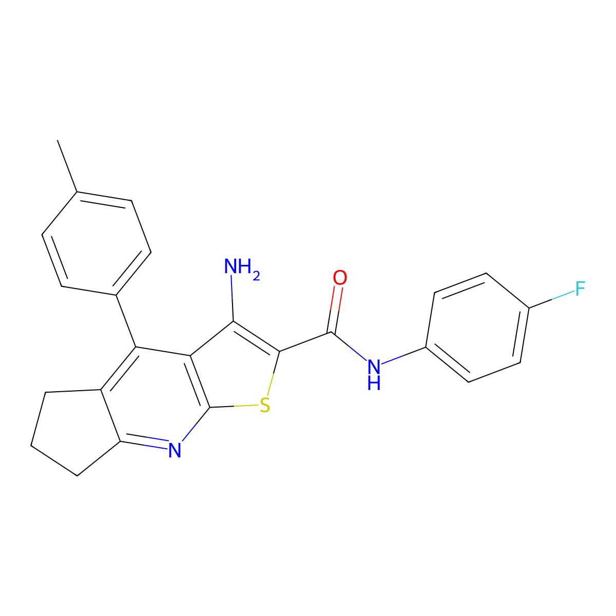 3-amino-N-(4-fluorophenyl)-4-(p-tolyl)-6,7-dihydro-5H-cyclopenta[b]thieno[3,2-e]pyridine-2-carboxamide molecular structure, CAS 434293-41-1