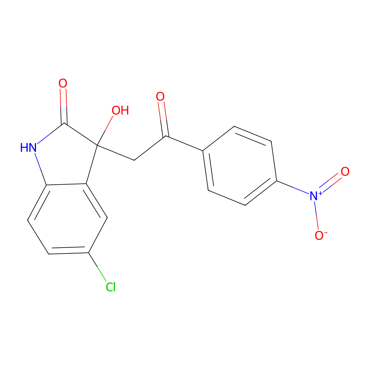 5-chloro-3-hydroxy-3-[2-(4-nitrophenyl)-2-oxoethyl]-1,3-dihydro-2H-indol-2-one molecular structure, CAS 434293-43-3