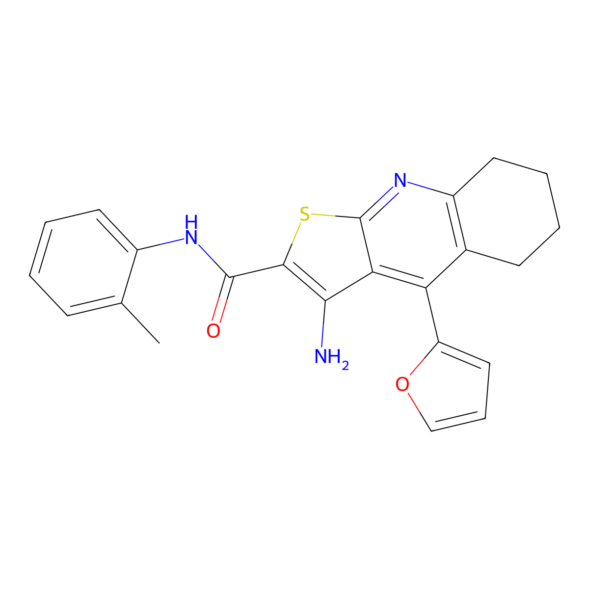 3-amino-4-(furan-2-yl)-N-(2-methylphenyl)-5,6,7,8-tetrahydrothieno[2,3-b]quinoline-2-carboxamide molecular structure, CAS 434293-89-7