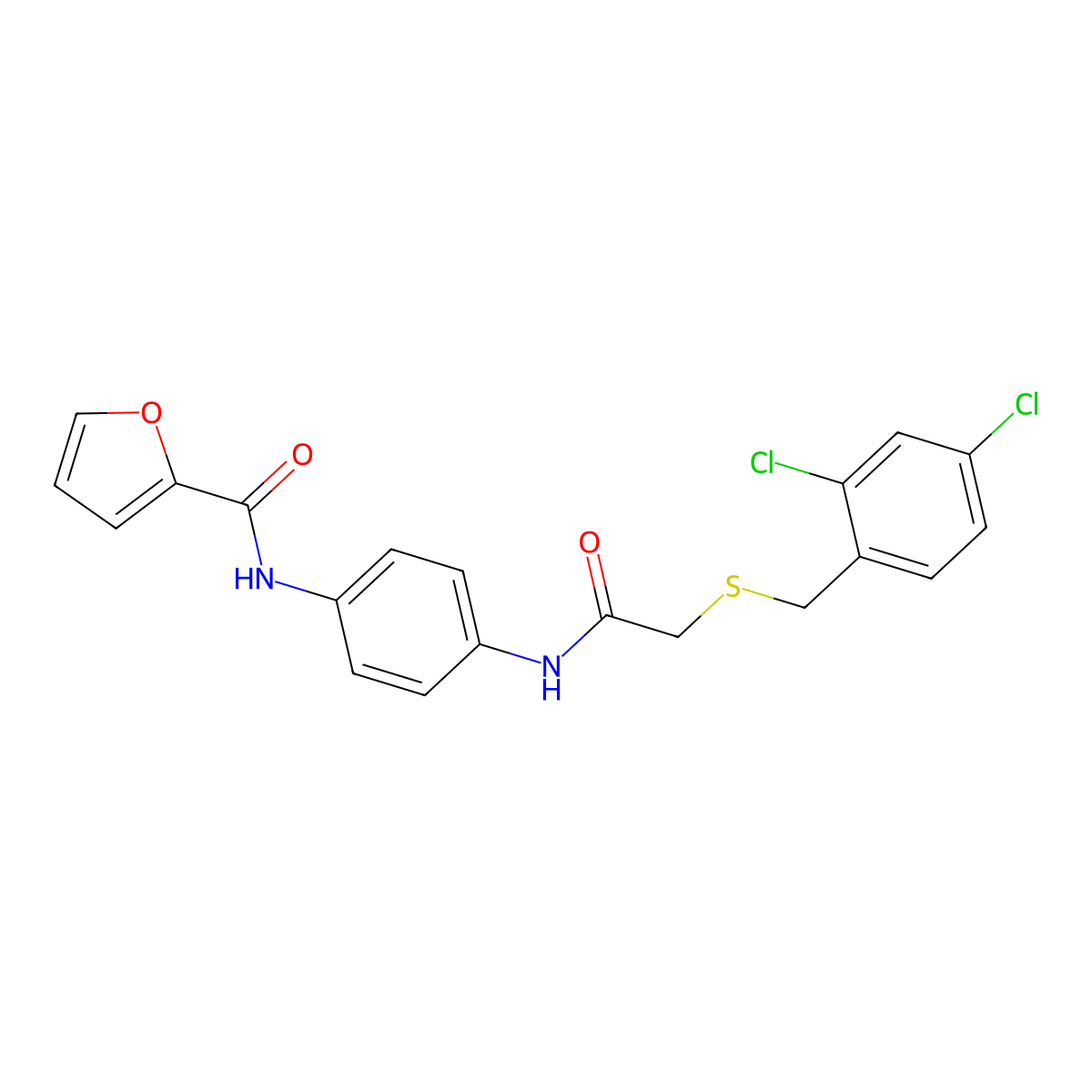 N-[4-[[2-[(2,4-dichlorophenyl)methylsulfanyl]acetyl]amino]phenyl]furan-2-carboxamide molecular structure, CAS 434293-94-4