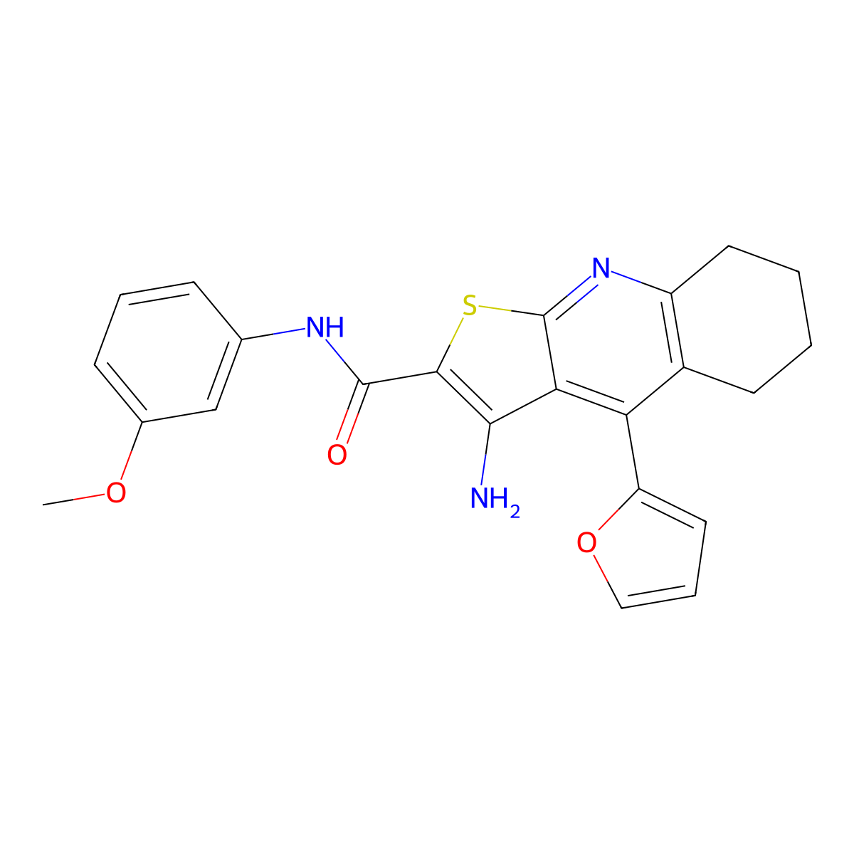 3-amino-4-(furan-2-yl)-N-(3-methoxyphenyl)-5,6,7,8-tetrahydrothieno[2,3-b]quinoline-2-carboxamide molecular structure, CAS 434294-08-3