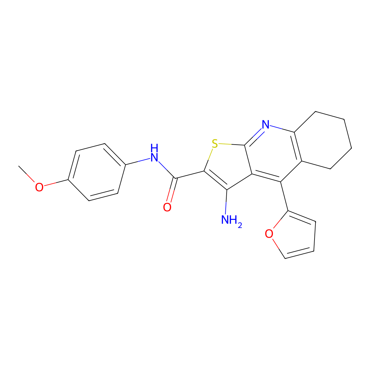 3-amino-4-(furan-2-yl)-N-(4-methoxyphenyl)-5,6,7,8-tetrahydrothieno[2,3-b]quinoline-2-carboxamide molecular structure, CAS 434294-12-9