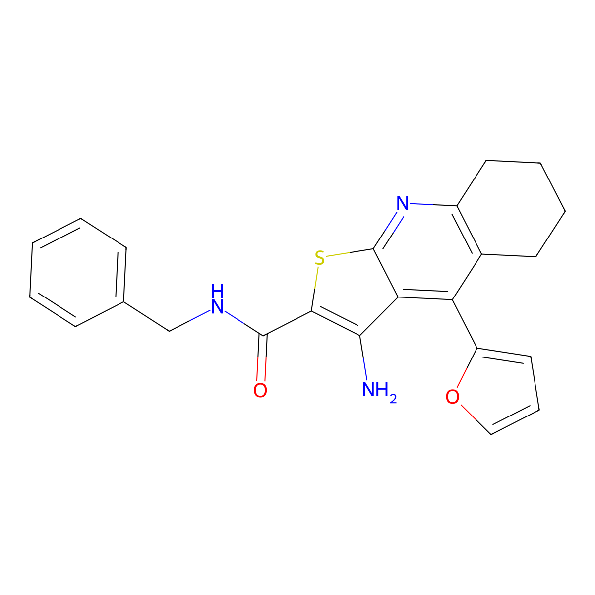 3-amino-N-benzyl-4-(furan-2-yl)-5,6,7,8-tetrahydrothieno[2,3-b]quinoline-2-carboxamide molecular structure, CAS 434294-20-9