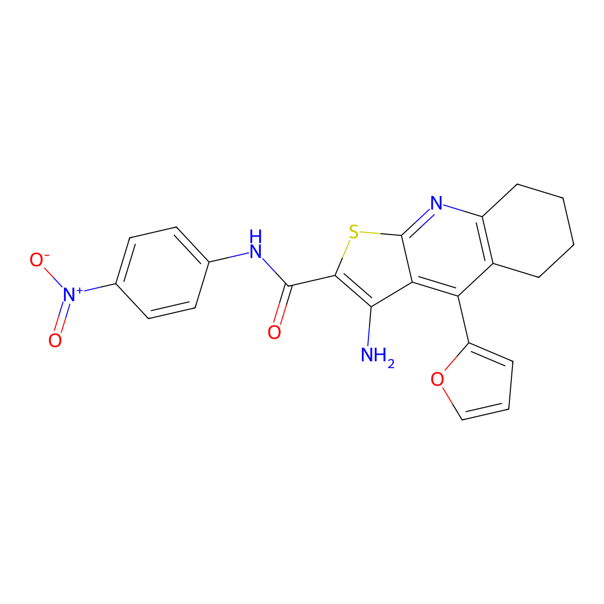 3-amino-4-(furan-2-yl)-N-(4-nitrophenyl)-5,6,7,8-tetrahydrothieno[2,3-b]quinoline-2-carboxamide molecular structure, CAS 434294-30-1