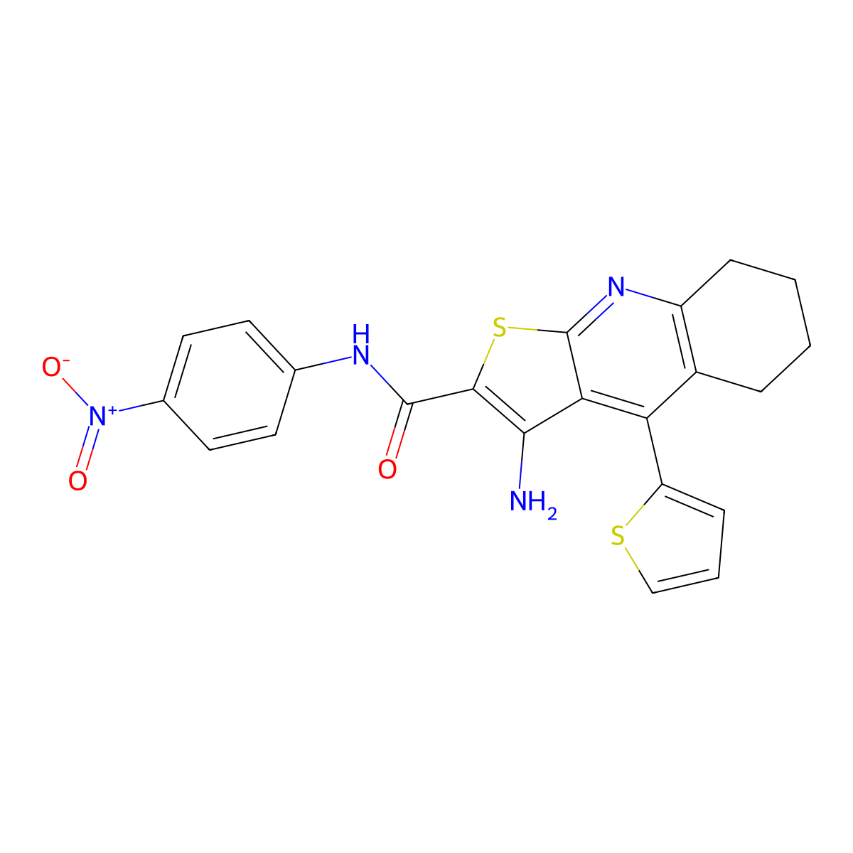 3-amino-N-(4-nitrophenyl)-4-(thiophen-2-yl)-5,6,7,8-tetrahydrothieno[2,3-b]quinoline-2-carboxamide molecular structure, CAS 434294-46-9
