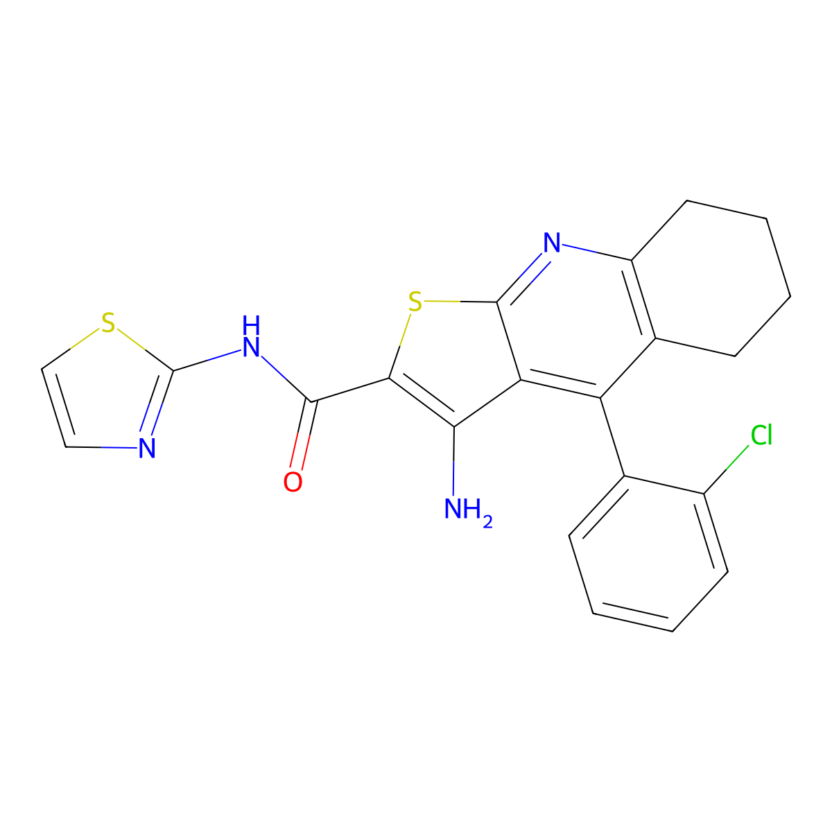 3-amino-4-(2-chlorophenyl)-N-(1,3-thiazol-2-yl)-5,6,7,8-tetrahydrothieno[2,3-b]quinoline-2-carboxamide molecular structure, CAS 434294-62-9