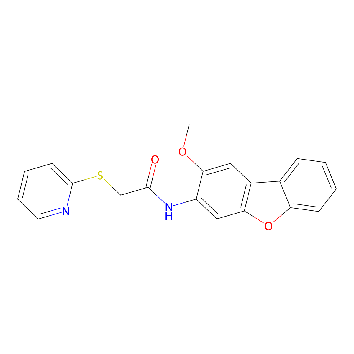 N-(2-methoxydibenzofuran-3-yl)-2-pyridin-2-ylsulfanylacetamide molecular structure, CAS 434294-74-3