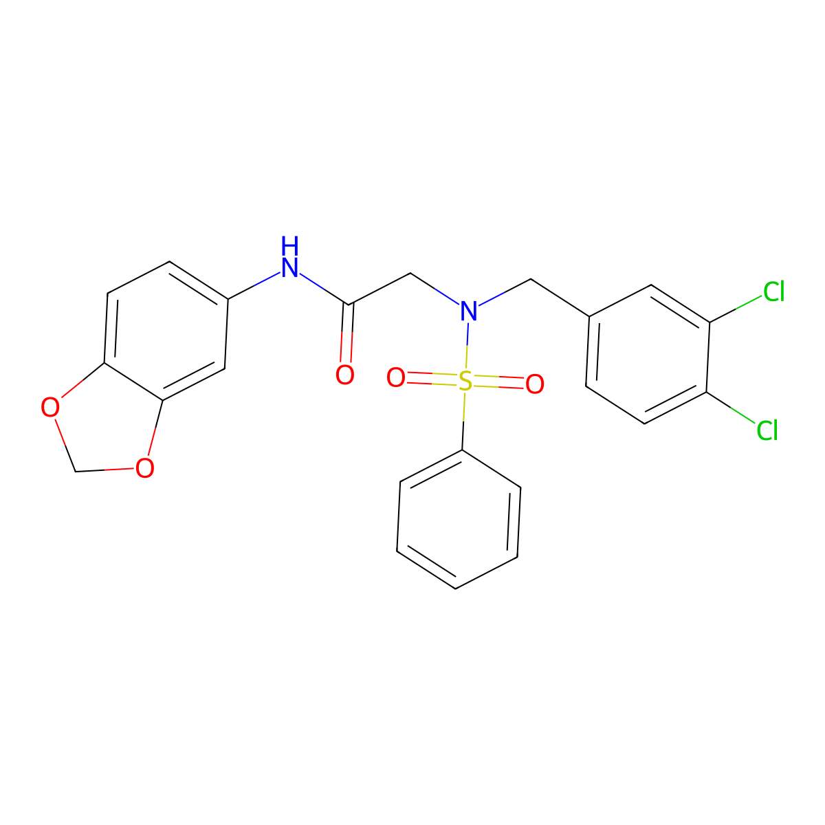 2-[benzenesulfonyl-[(3,4-dichlorophenyl)methyl]amino]-N-(1,3-benzodioxol-5-yl)acetamide molecular structure, CAS 434294-82-3