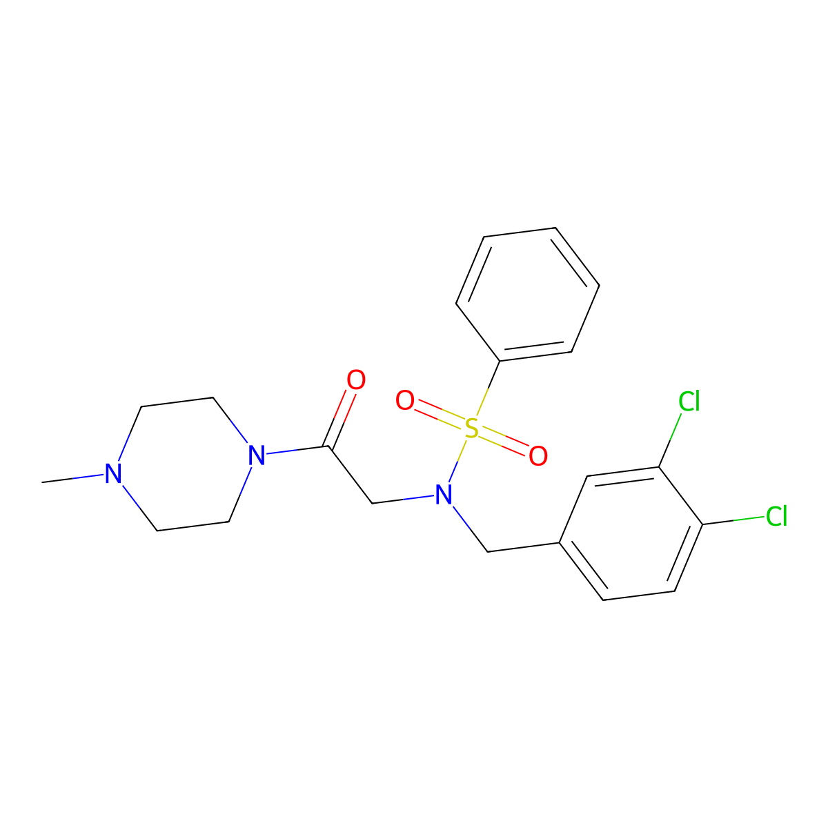 N-[(3,4-dichlorophenyl)methyl]-N-[2-(4-methylpiperazin-1-yl)-2-oxoethyl]benzenesulfonamide molecular structure, CAS 434294-94-7