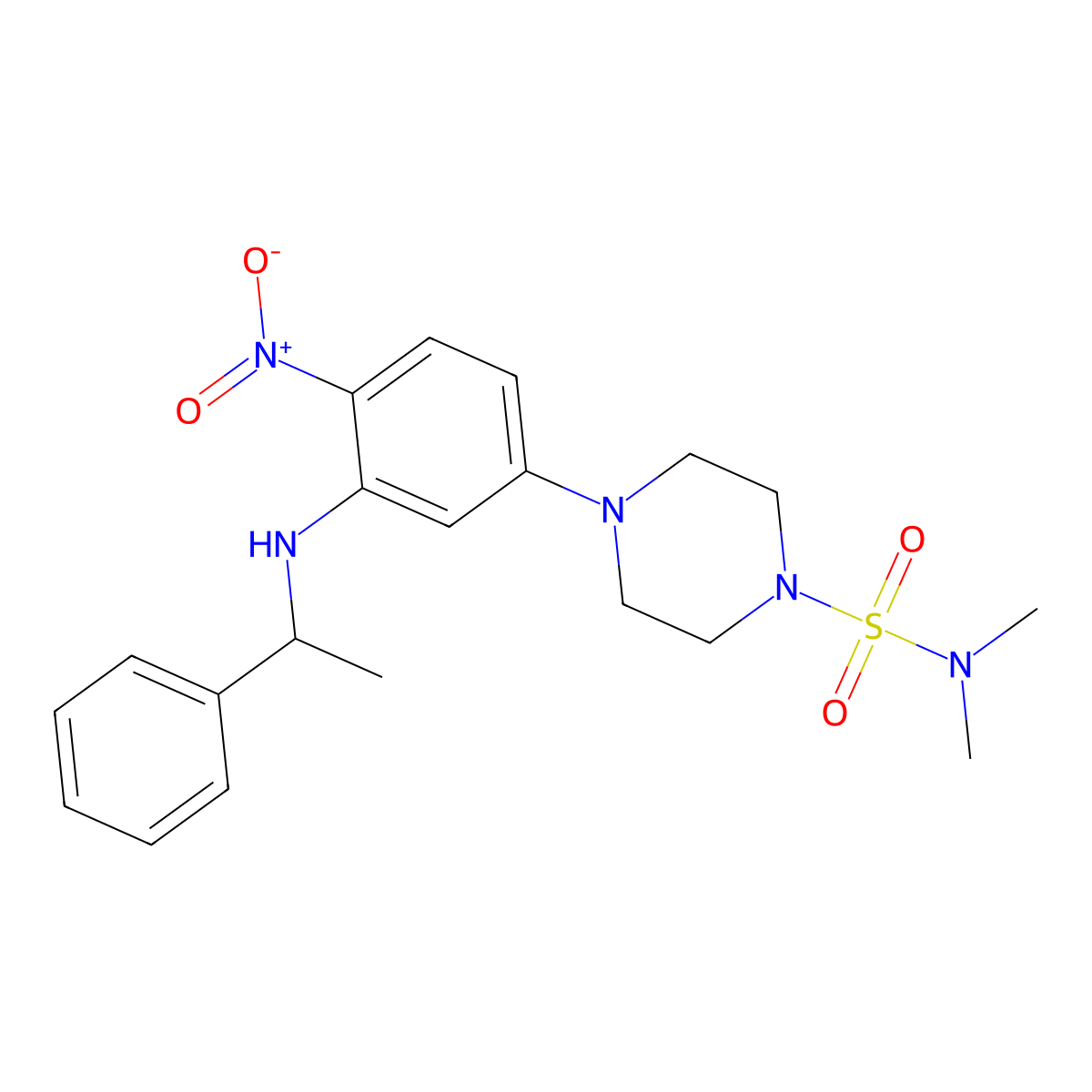N,N-dimethyl-4-[4-nitro-3-(1-phenylethylamino)phenyl]piperazine-1-sulfonamide molecular structure, CAS 434295-08-6