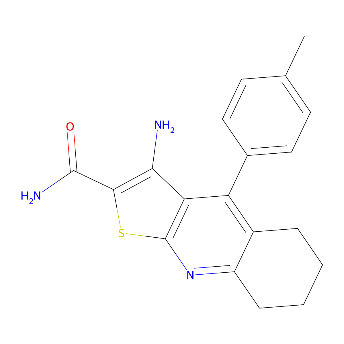 3-Amino-4-(4-methylphenyl)-5,6,7,8-tetrahydrothieno[2,3-b]quinoline-2-carboxamide molecular structure, CAS 434295-16-6