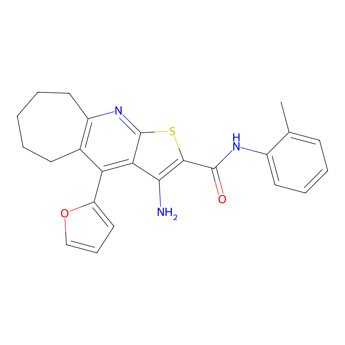 3-amino-4-(2-furyl)-N-(2-methylphenyl)-6,7,8,9-tetrahydro-5H-cyclohepta[b]thieno[3,2-e]pyridine-2-carboxamide molecular structure, CAS 434295-28-0