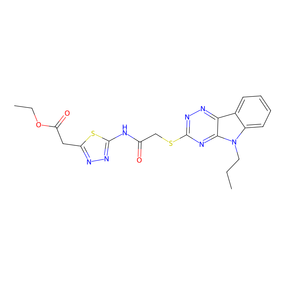 ethyl [5-({[(5-propyl-5H-[1,2,4]triazino[5,6-b]indol-3-yl)thio]acetyl}amino)-1,3,4-thiadiazol-2-yl]acetate molecular structure, CAS 434295-35-9