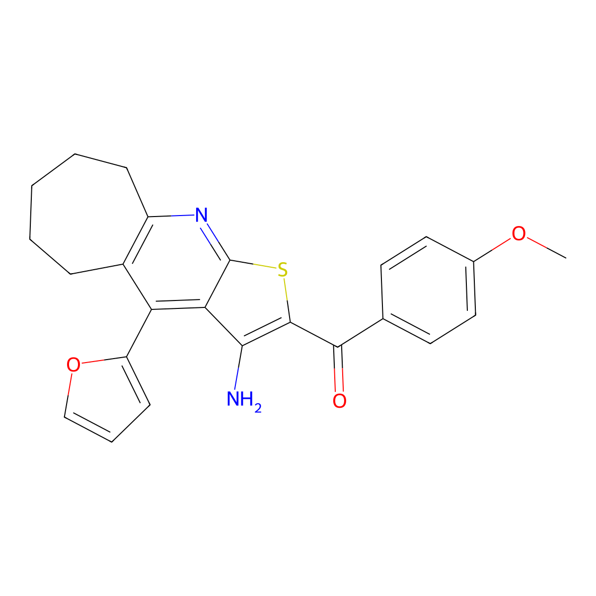 (3-amino-4-(furan-2-yl)-6,7,8,9-tetrahydro-5H-cyclohepta[b]thieno[3,2-e]pyridin-2-yl)(4-methoxyphenyl)methanone molecular structure, CAS 434295-55-3