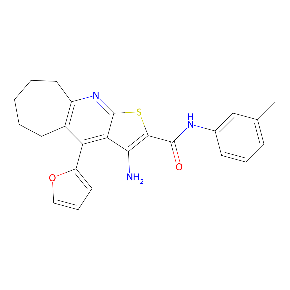 3-amino-4-(furan-2-yl)-N-(m-tolyl)-6,7,8,9-tetrahydro-5H-cyclohepta[b]thieno[3,2-e]pyridine-2-carboxamide molecular structure, CAS 434295-59-7