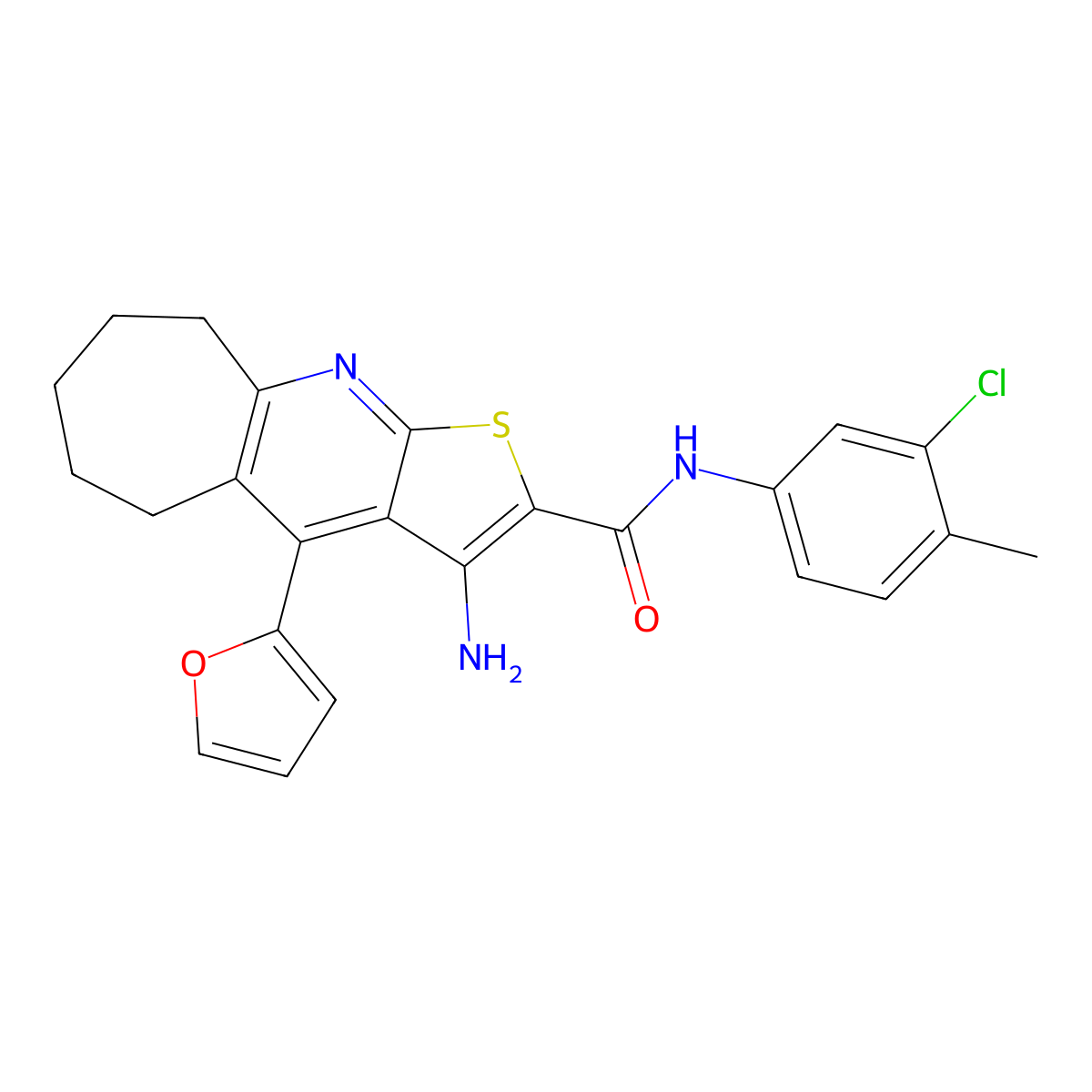 3-amino-N-(3-chloro-4-methylphenyl)-4-(furan-2-yl)-6,7,8,9-tetrahydro-5H-cyclohepta[b]thieno[3,2-e]pyridine-2-carboxamide molecular structure, CAS 434295-69-9