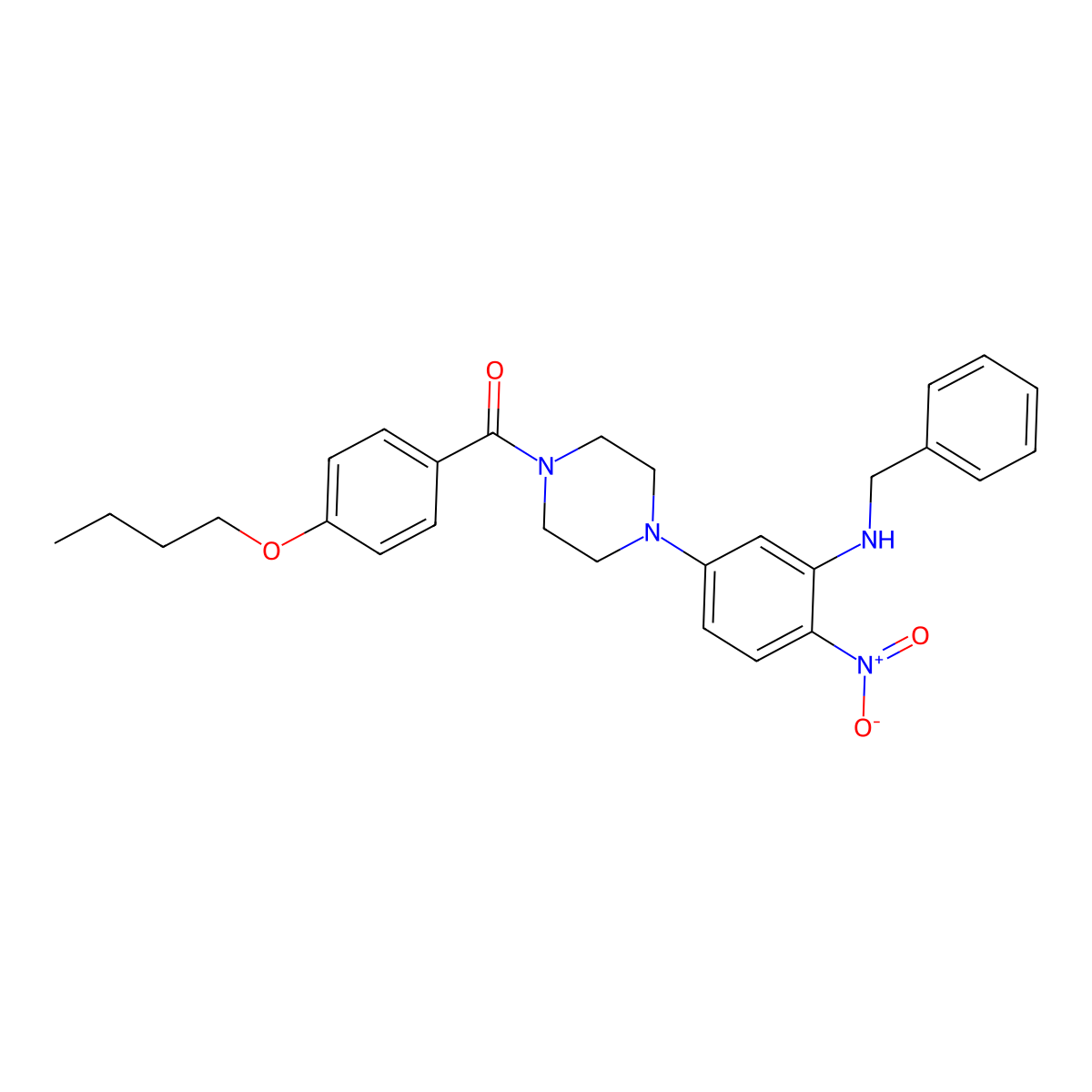 [4-[3-(Benzylamino)-4-nitrophenyl]piperazin-1-yl]-(4-butoxyphenyl)methanone molecular structure, CAS 434295-74-6