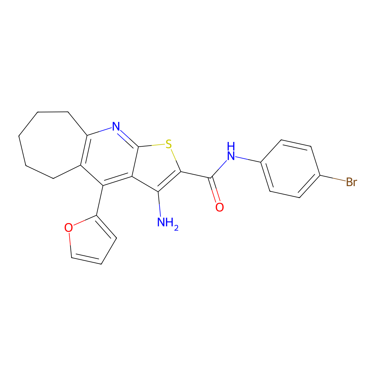 3-amino-N-(4-bromophenyl)-4-(furan-2-yl)-6,7,8,9-tetrahydro-5H-cyclohepta[b]thieno[3,2-e]pyridine-2-carboxamide molecular structure, CAS 434295-85-9