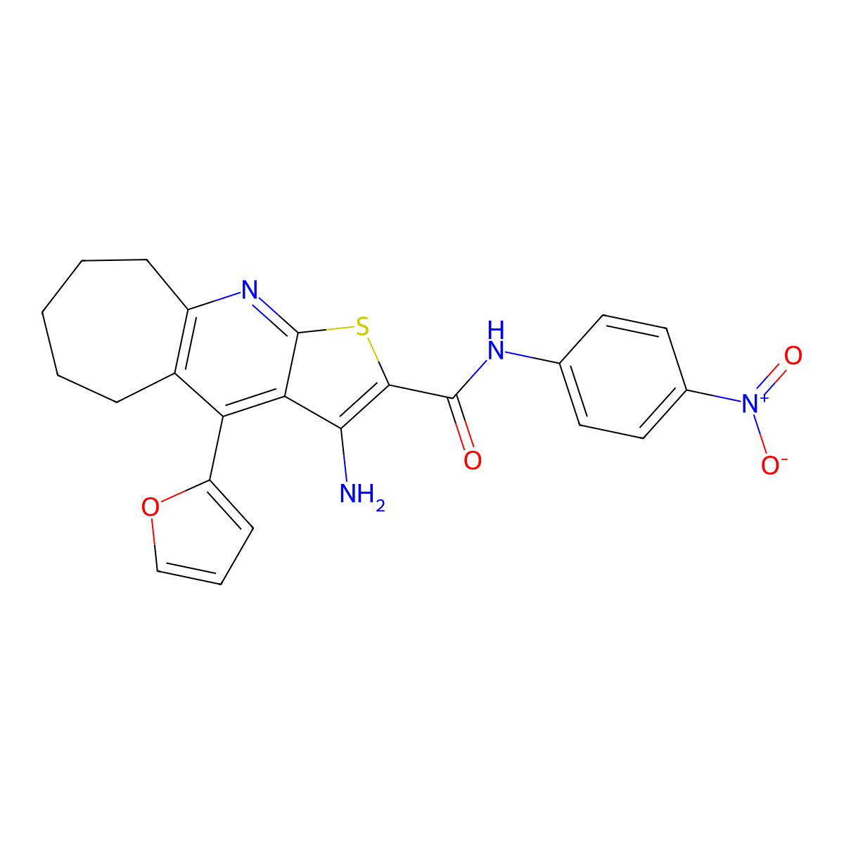 3-amino-4-(furan-2-yl)-N-(4-nitrophenyl)-6,7,8,9-tetrahydro-5H-cyclohepta[b]thieno[3,2-e]pyridine-2-carboxamide molecular structure, CAS 434295-92-8