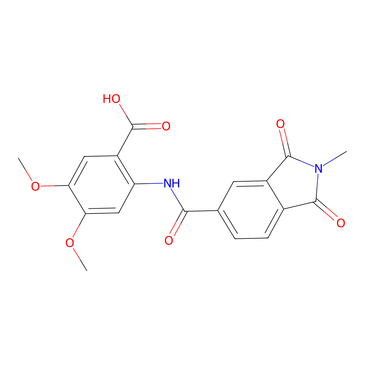 4,5-dimethoxy-2-{[(2-methyl-1,3-dioxo-2,3-dihydro-1H-isoindol-5-yl)carbonyl]amino}benzoic acid molecular structure, CAS 434295-93-9