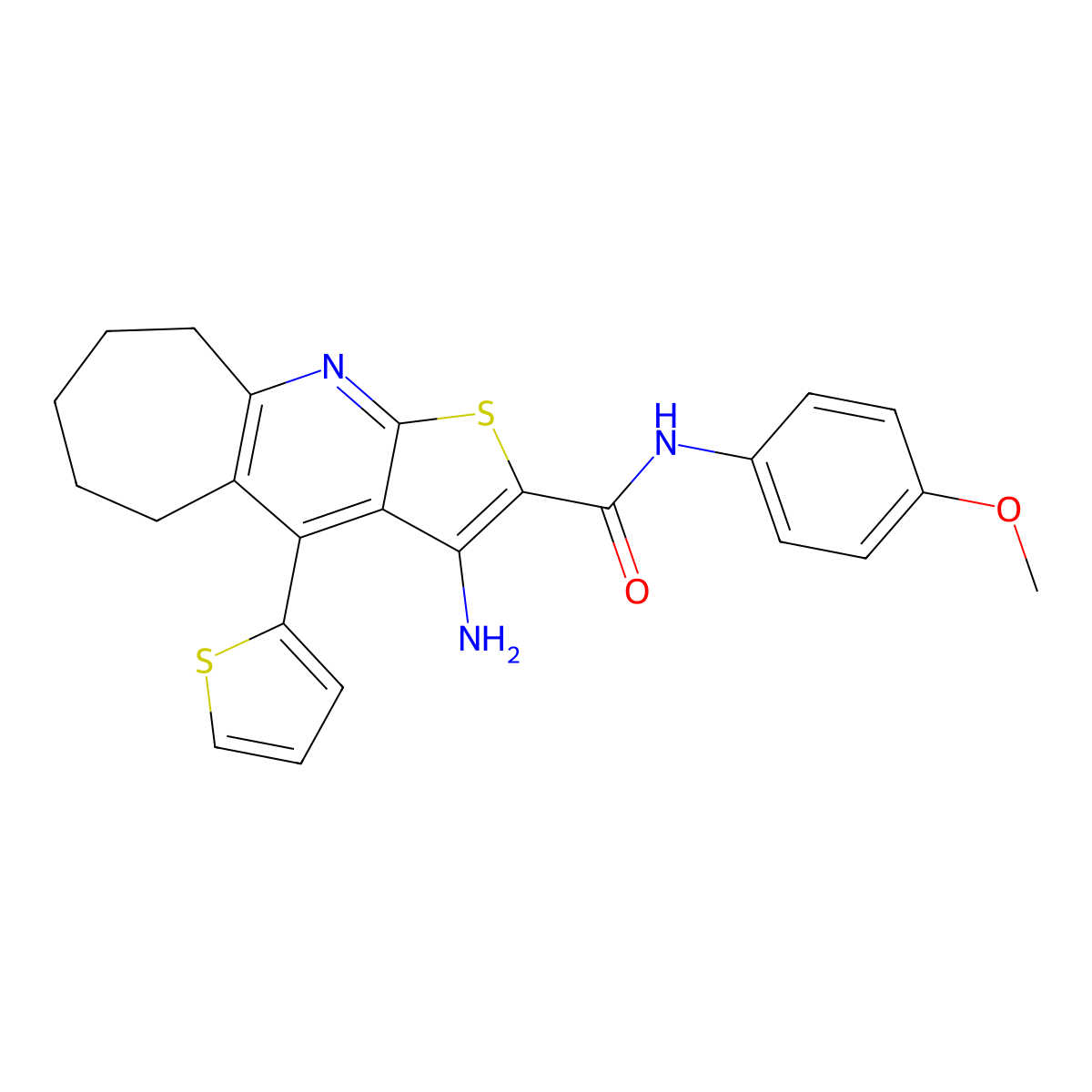 3-amino-N-(4-methoxyphenyl)-4-(thiophen-2-yl)-6,7,8,9-tetrahydro-5H-cyclohepta[b]thieno[3,2-e]pyridine-2-carboxamide molecular structure, CAS 434296-47-6