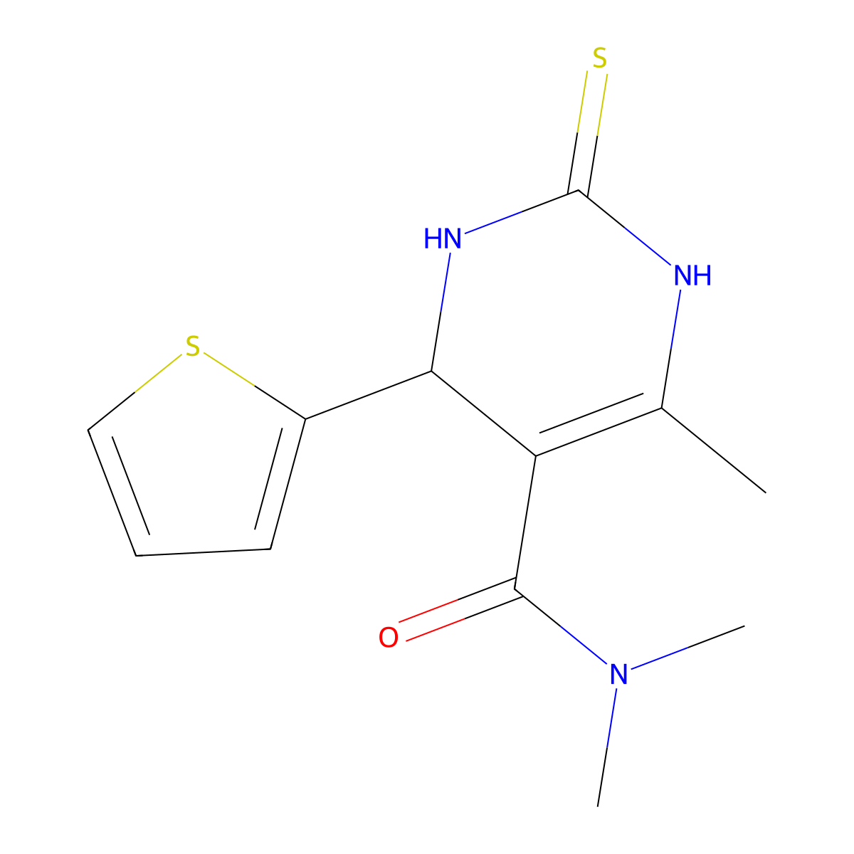 N,N,6-trimethyl-2-sulfanylidene-4-thiophen-2-yl-3,4-dihydro-1H-pyrimidine-5-carboxamide molecular structure, CAS 434296-96-5