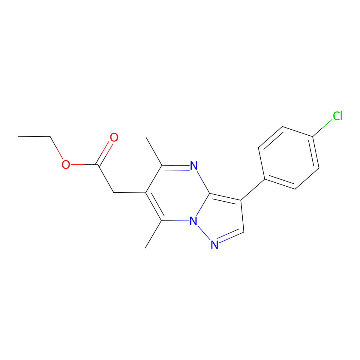 Ethyl [3-(4-chlorophenyl)-5,7-dimethylpyrazolo[1,5-a]pyrimidin-6-yl]acetate molecular structure, CAS 434297-08-2