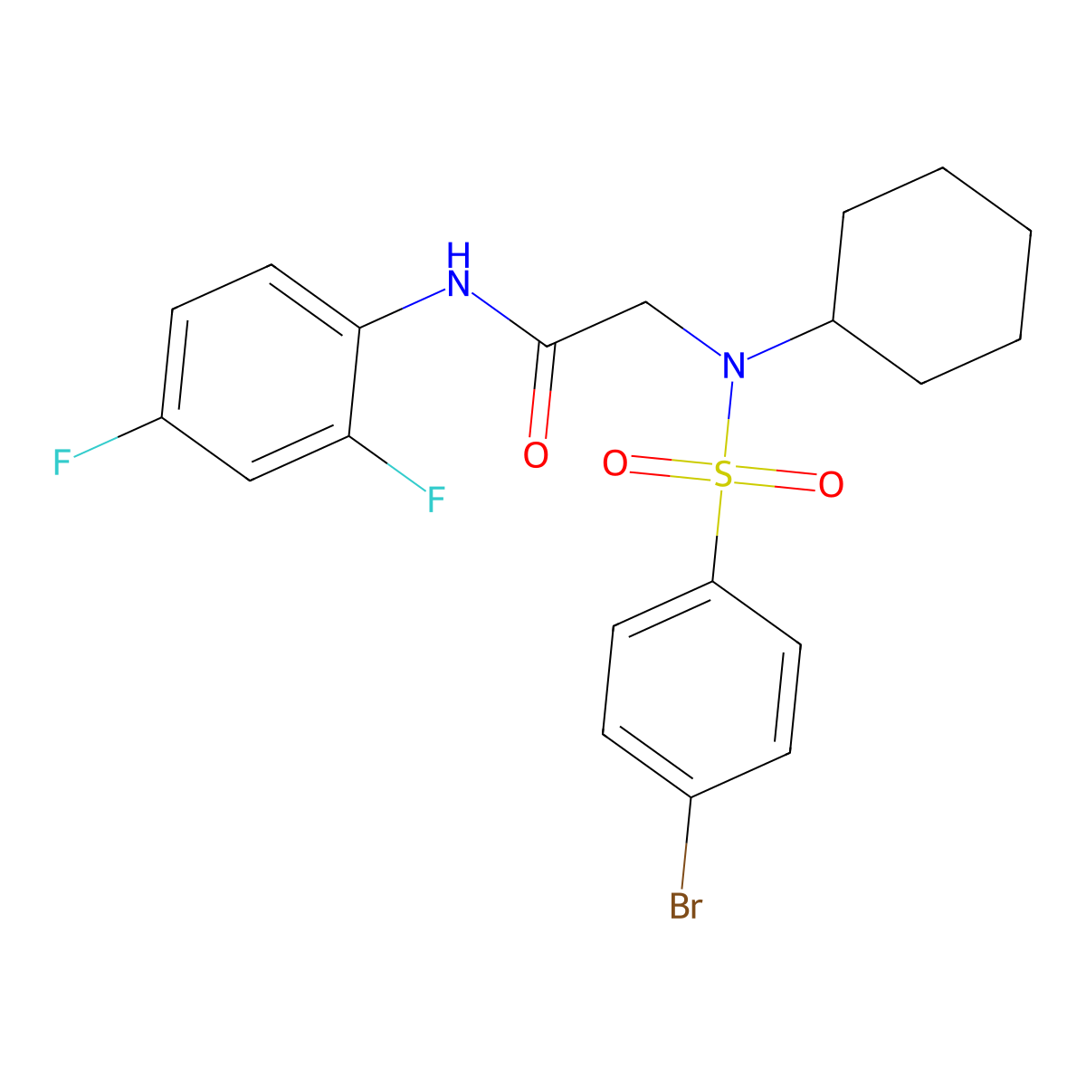 2-[(4-bromophenyl)sulfonyl-cyclohexylamino]-N-(2,4-difluorophenyl)acetamide molecular structure, CAS 434297-83-3
