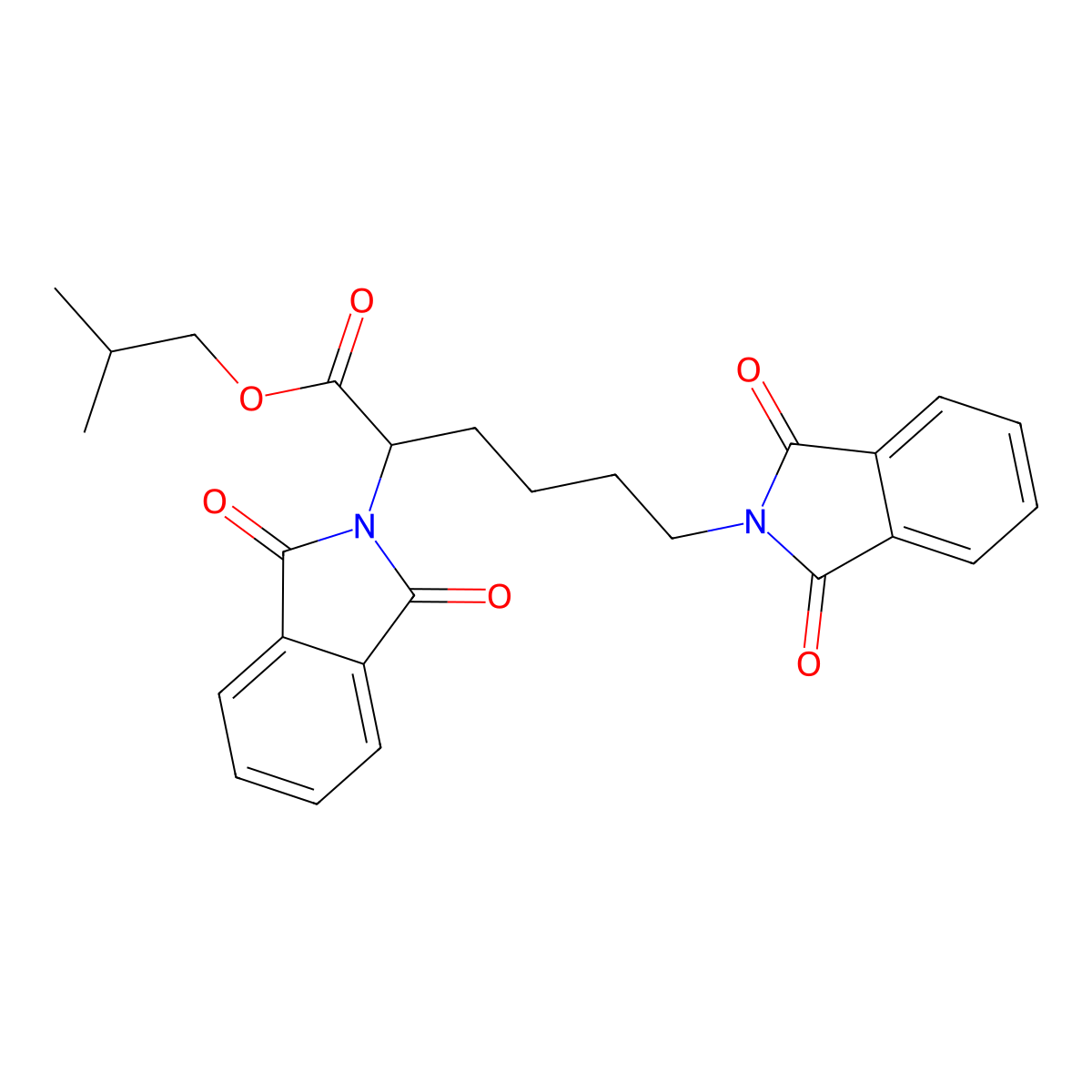 2-methylpropyl 2,6-bis(1,3-dioxo-1,3-dihydro-2H-isoindol-2-yl)hexanoate molecular structure, CAS 434297-95-7
