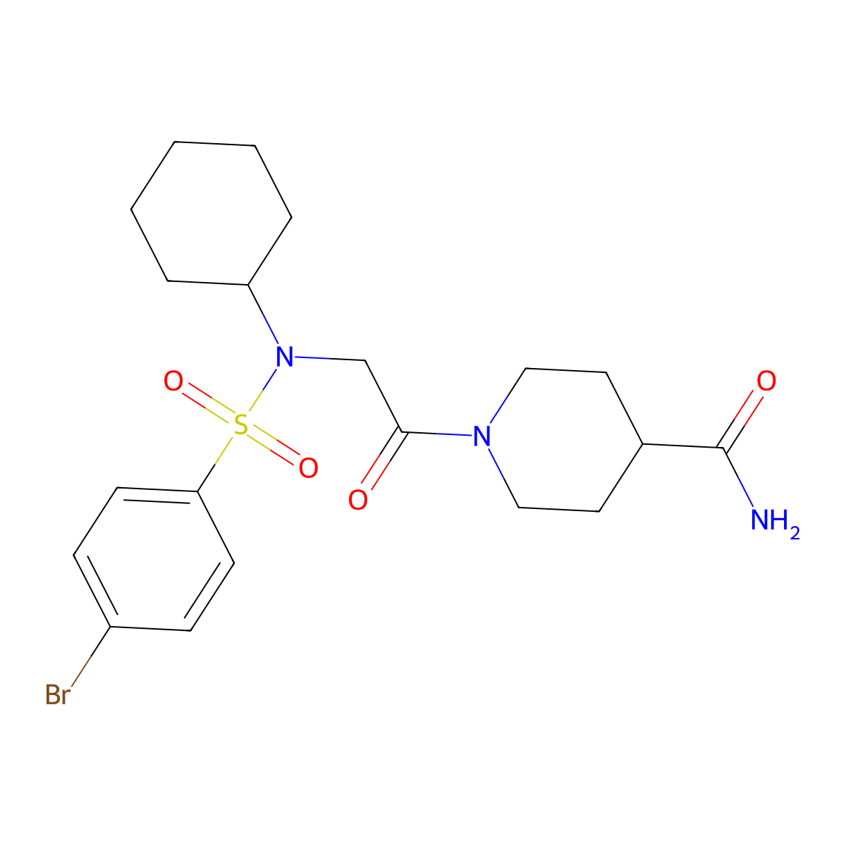 1-{N-[(4-bromophenyl)sulfonyl]-N-cyclohexylglycyl}piperidine-4-carboxamide molecular structure, CAS 434298-65-4