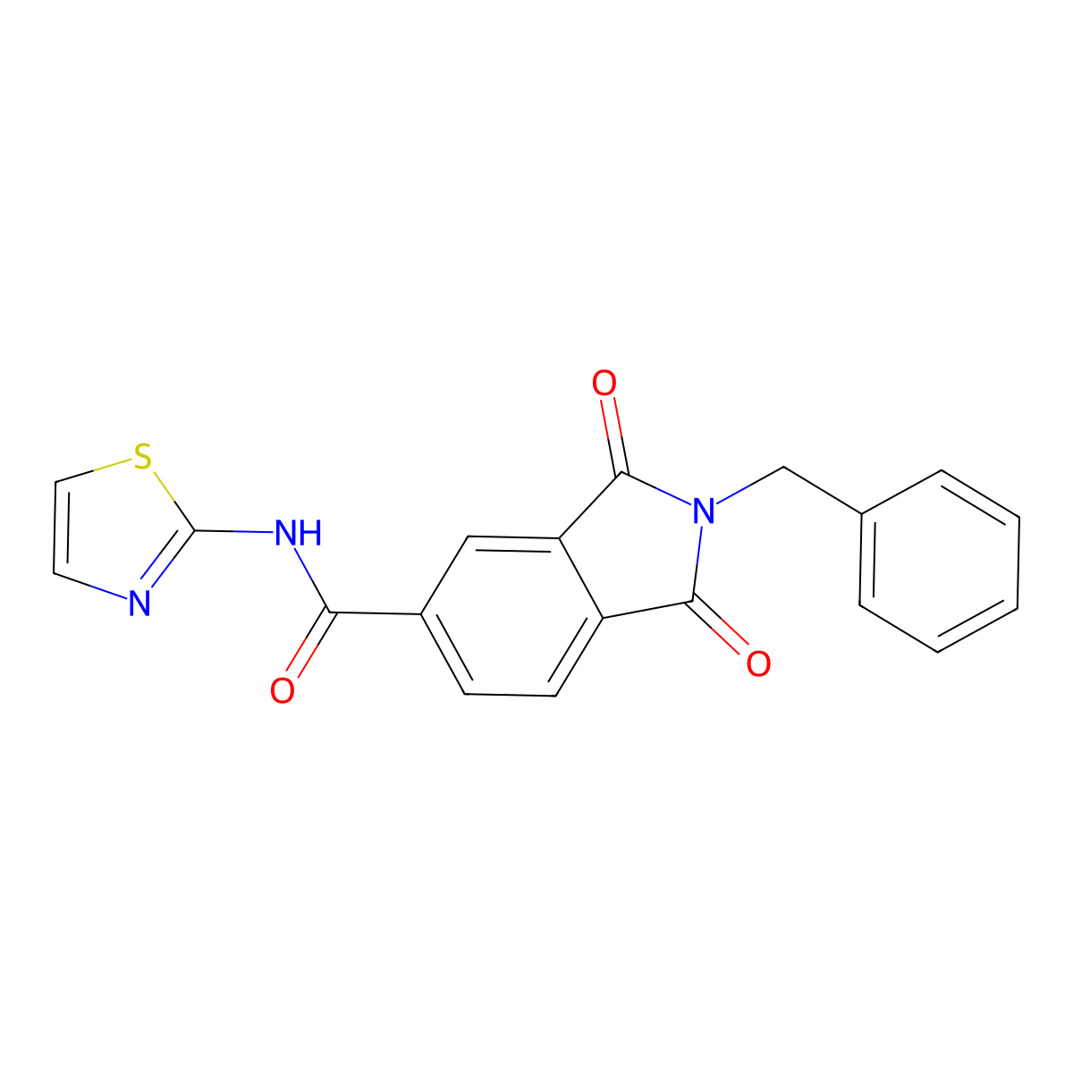 2-benzyl-1,3-dioxo-N-(1,3-thiazol-2-yl)-2,3-dihydro-1H-isoindole-5-carboxamide molecular structure, CAS 434298-93-8