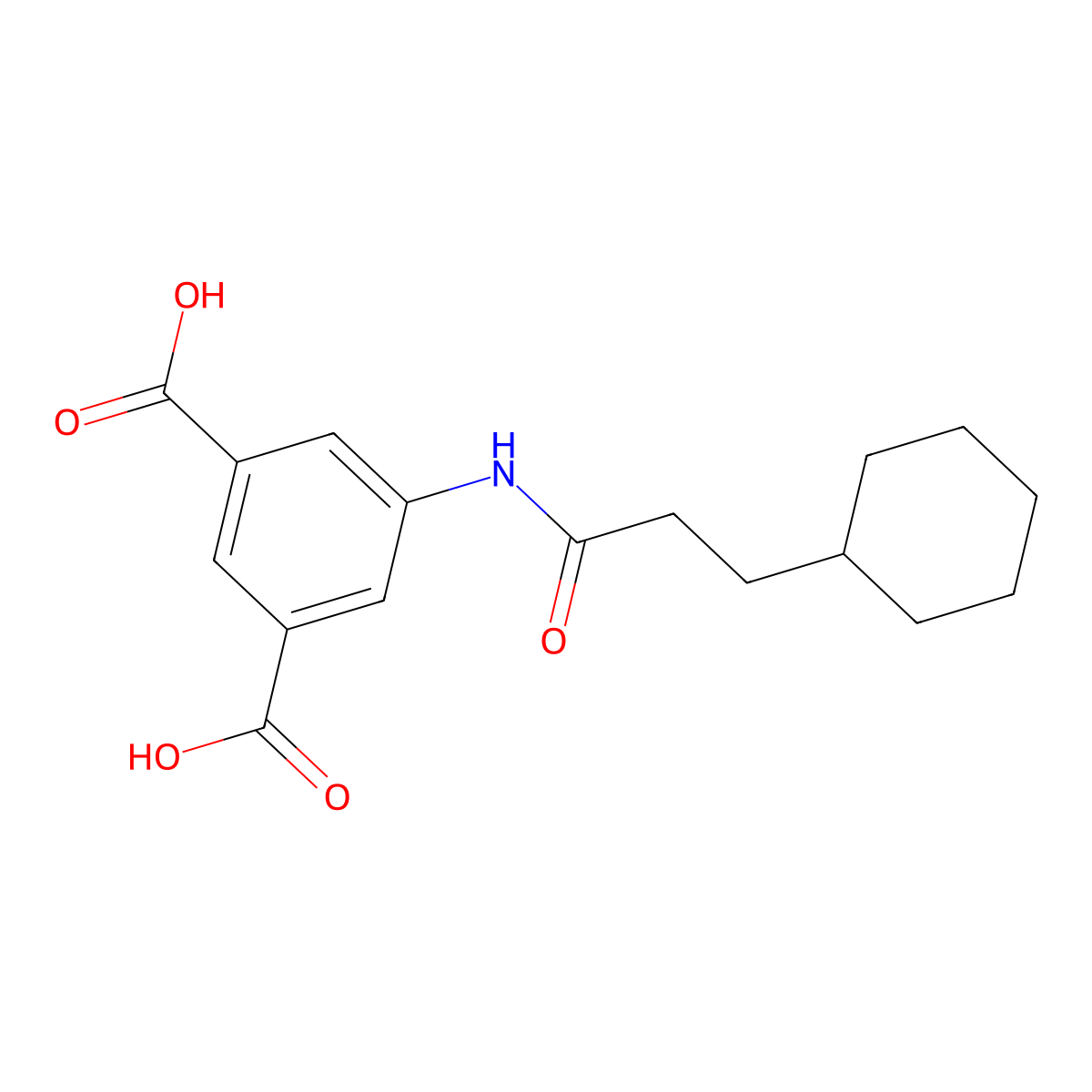 5-[(3-Cyclohexylpropanoyl)amino]benzene-1,3-dicarboxylic acid molecular structure, CAS 434298-99-4