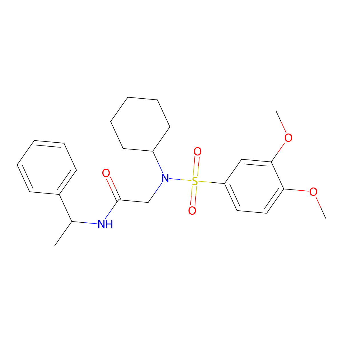 2-[cyclohexyl-(3,4-dimethoxyphenyl)sulfonylamino]-N-(1-phenylethyl)acetamide molecular structure, CAS 434299-02-2