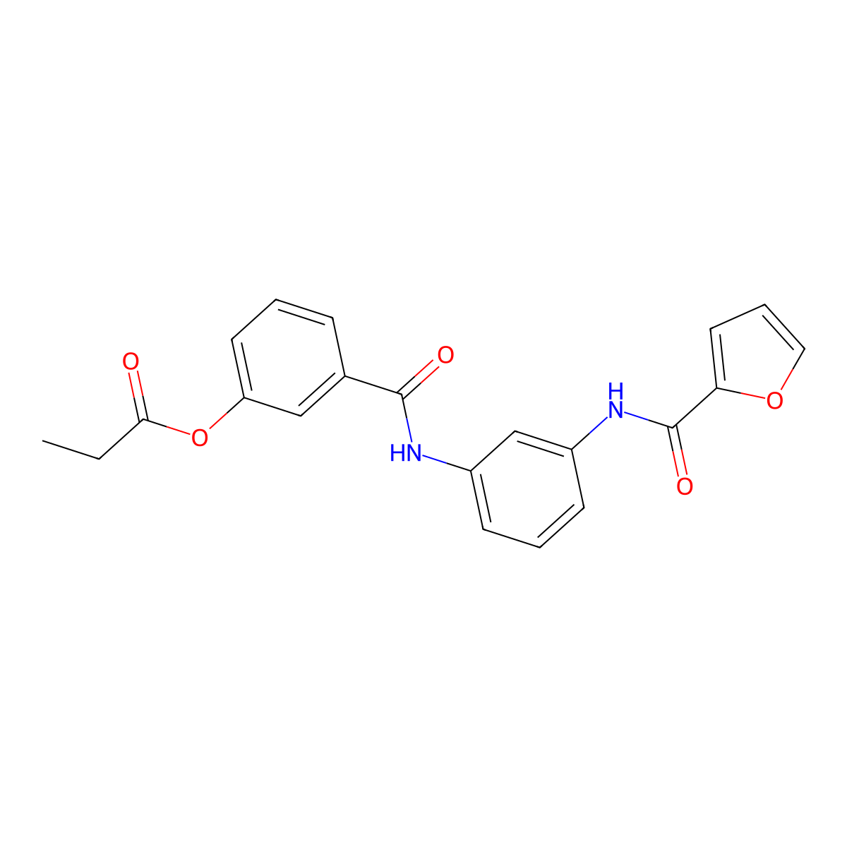 Propionic acid 3-{3-[(furan-2-carbonyl)-amino]-phenylcarbamoyl}-phenyl ester molecular structure, CAS 434299-85-1