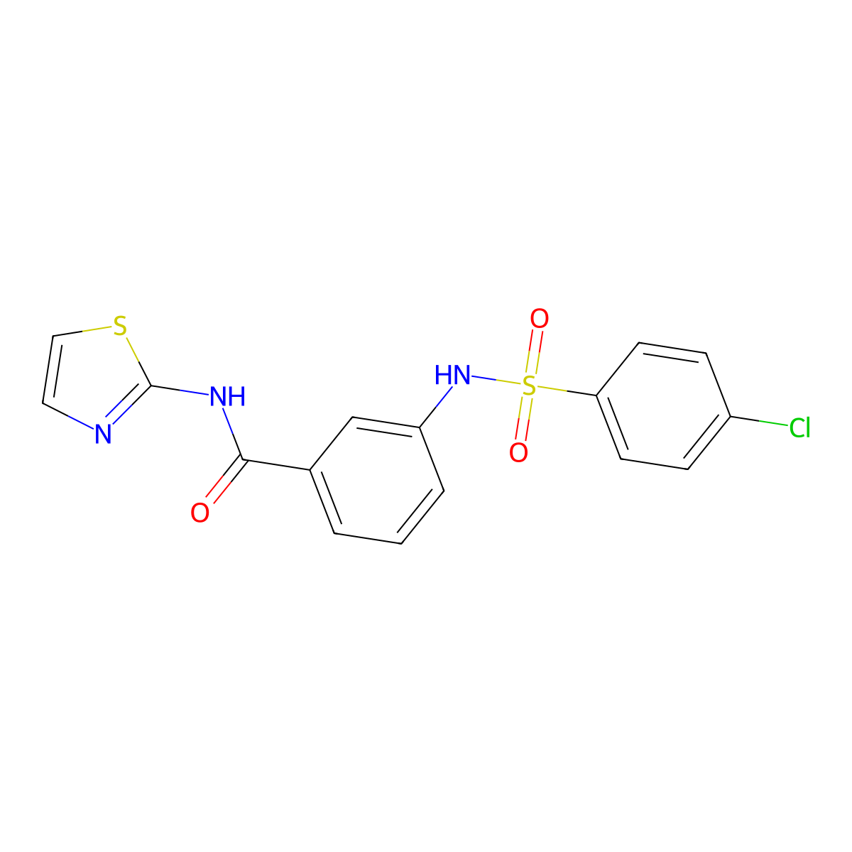 3-[(4-chlorophenyl)sulfonylamino]-N-(1,3-thiazol-2-yl)benzamide molecular structure, CAS 434299-90-8