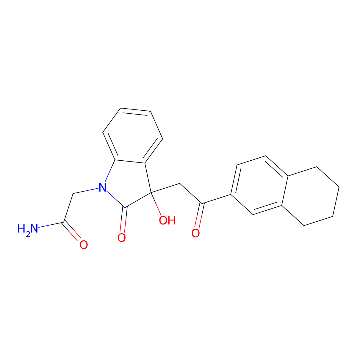 2-{3-hydroxy-2-oxo-3-[2-oxo-2-(5,6,7,8-tetrahydronaphthalen-2-yl)ethyl]-2,3-dihydro-1H-indol-1-yl}acetamide molecular structure, CAS 434300-25-1