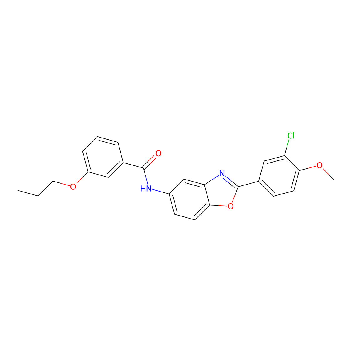 N-[2-(3-chloro-4-methoxyphenyl)-1,3-benzoxazol-5-yl]-3-propoxybenzamide molecular structure, CAS 434301-60-7