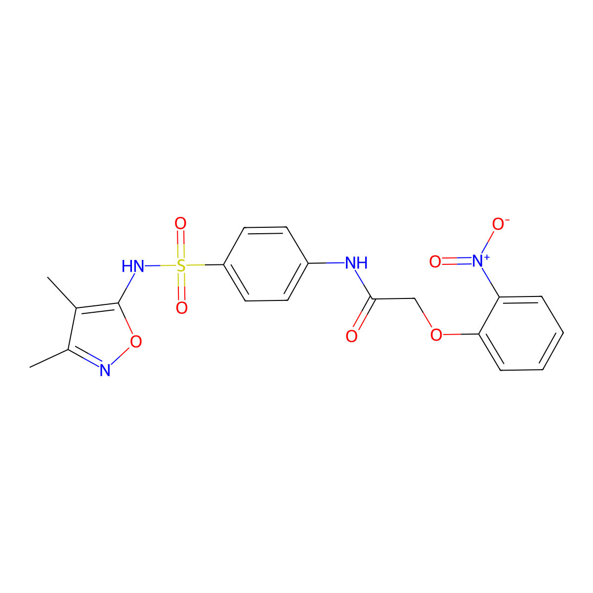 N-{4-[(3,4-dimethyl-1,2-oxazol-5-yl)sulfamoyl]phenyl}-2-(2-nitrophenoxy)acetamide molecular structure, CAS 434301-77-6