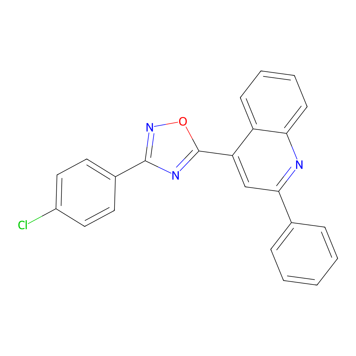 3-(4-Chlorophenyl)-5-(2-phenylquinolin-4-yl)-1,2,4-oxadiazole molecular structure, CAS 434301-89-0