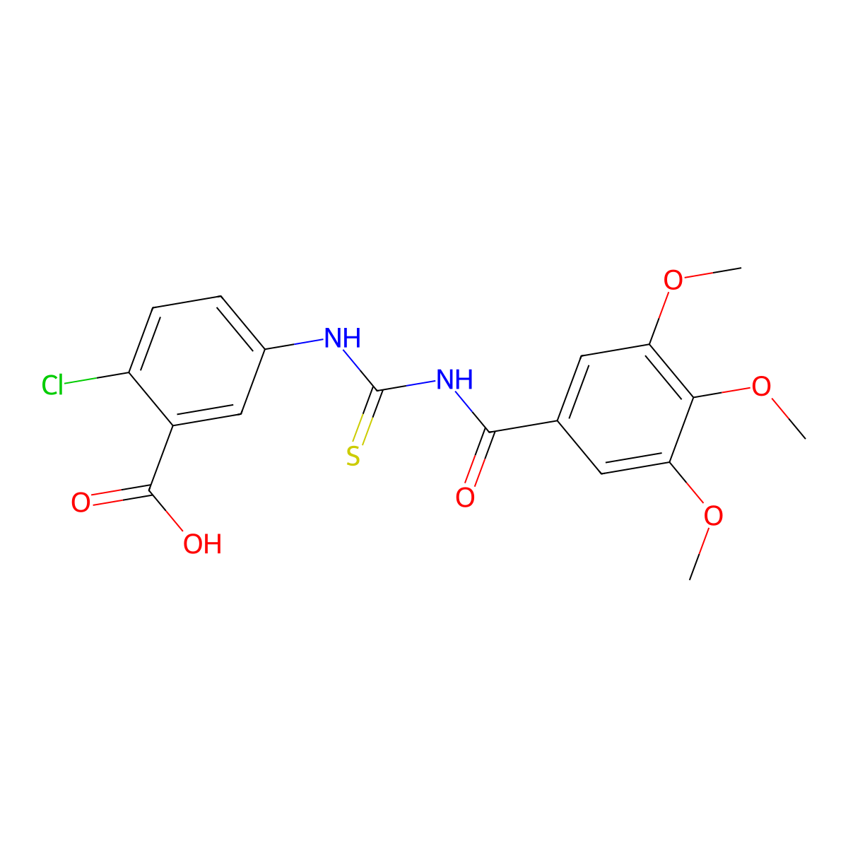 2-Chloro-5-({[(3,4,5-trimethoxybenzoyl)amino]carbonothioyl}amino)benzoic acid molecular structure, CAS 434302-30-4