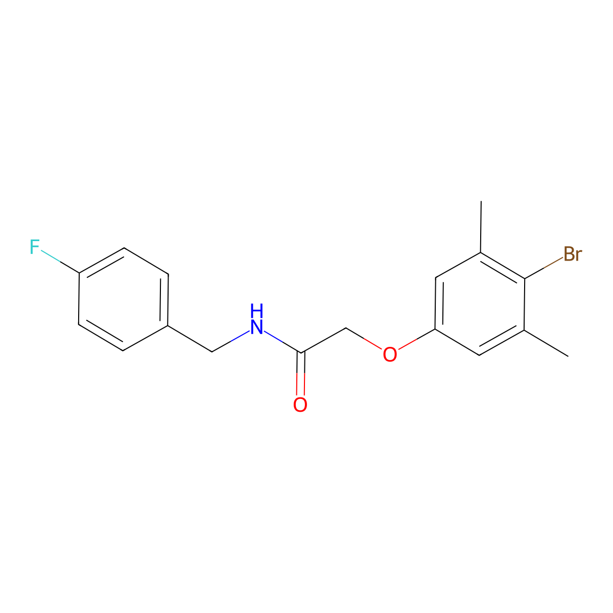 2-(4-bromo-3,5-dimethylphenoxy)-N-(4-fluorobenzyl)acetamide molecular structure, CAS 434302-55-3