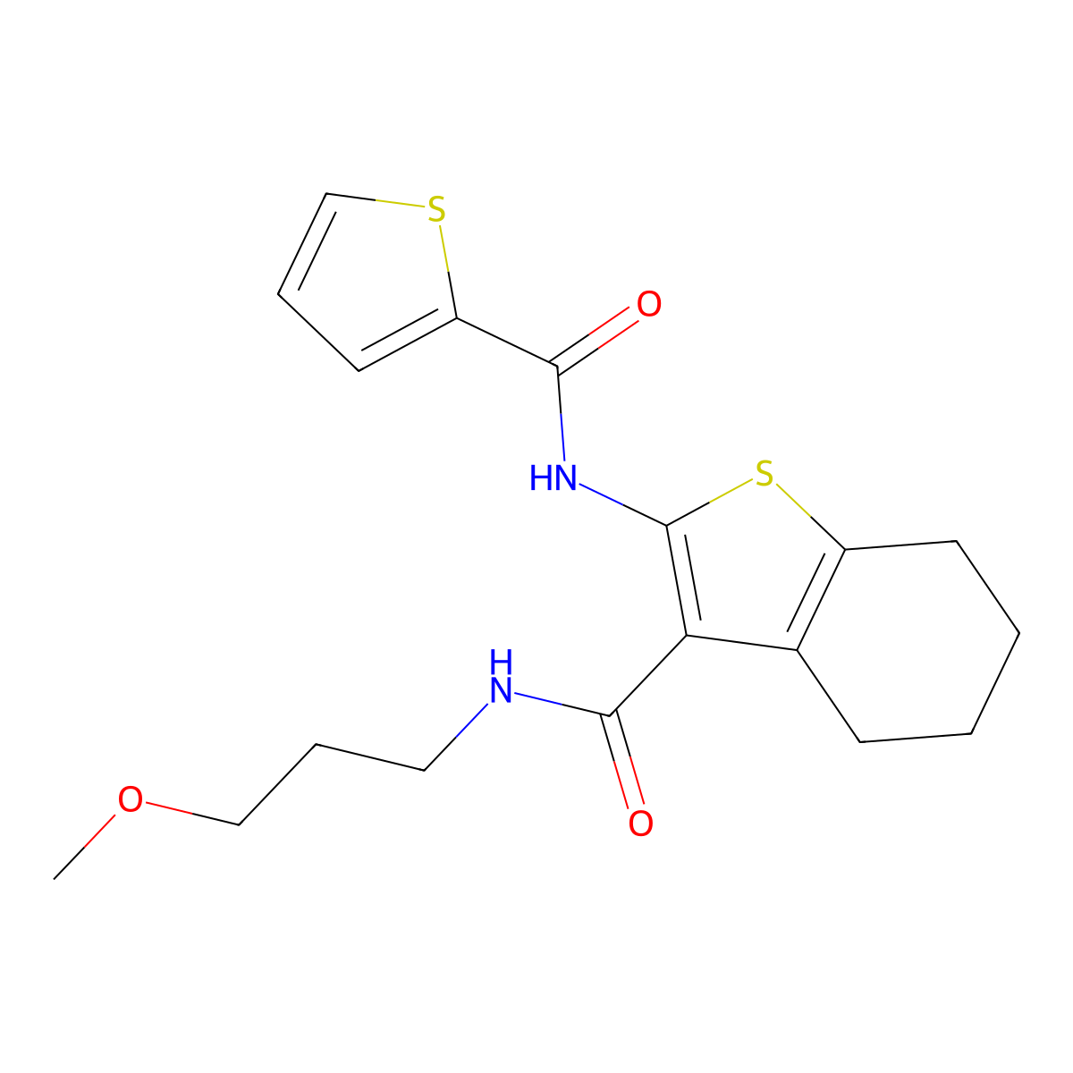 N-(3-methoxypropyl)-2-[(thiophen-2-ylcarbonyl)amino]-4,5,6,7-tetrahydro-1-benzothiophene-3-carboxamide molecular structure, CAS 434302-75-7
