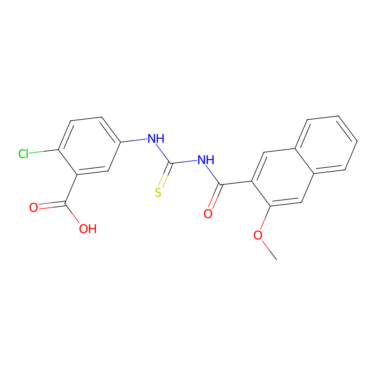 2-Chloro-5-({[(3-methoxynaphthalen-2-yl)carbonyl]carbamothioyl}amino)benzoic acid molecular structure, CAS 434302-90-6