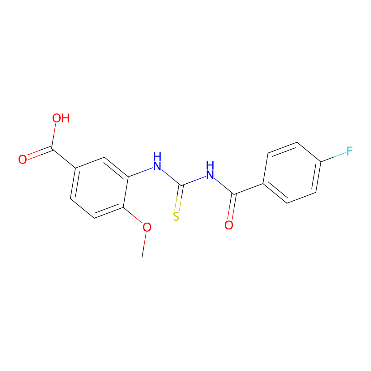 3-[(4-Fluorobenzoyl)carbamothioylamino]-4-methoxybenzoic acid molecular structure, CAS 434302-92-8