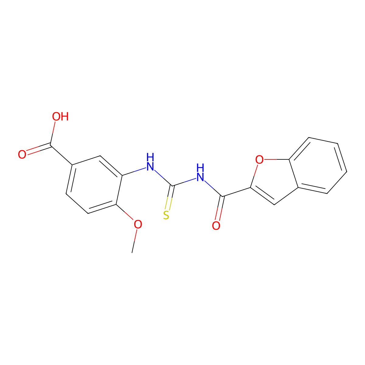 3-{[(1-Benzofuran-2-ylcarbonyl)carbamothioyl]amino}-4-methoxybenzoic acid molecular structure, CAS 434303-03-4