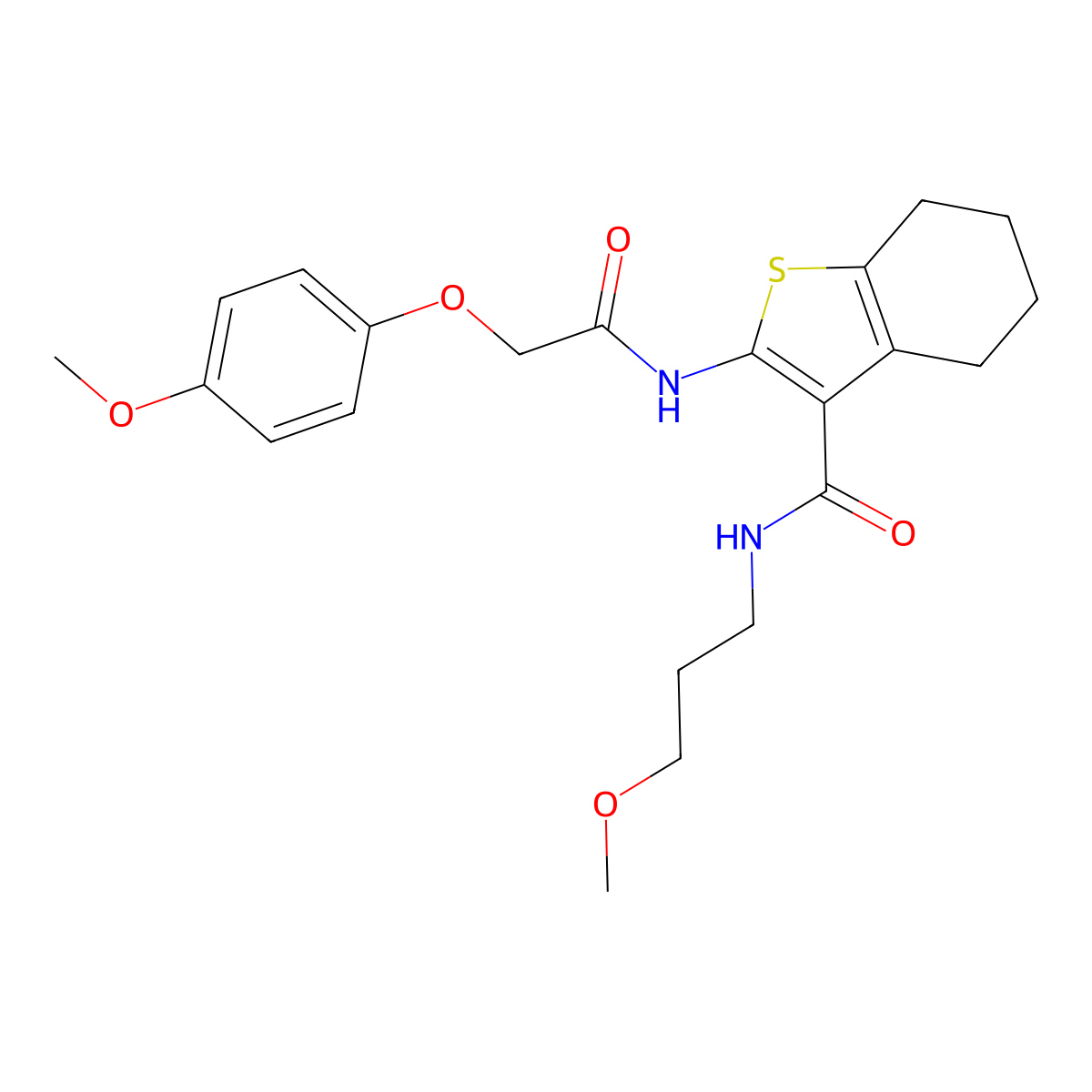 2-{[(4-methoxyphenoxy)acetyl]amino}-N-(3-methoxypropyl)-4,5,6,7-tetrahydro-1-benzothiophene-3-carboxamide molecular structure, CAS 434303-42-1