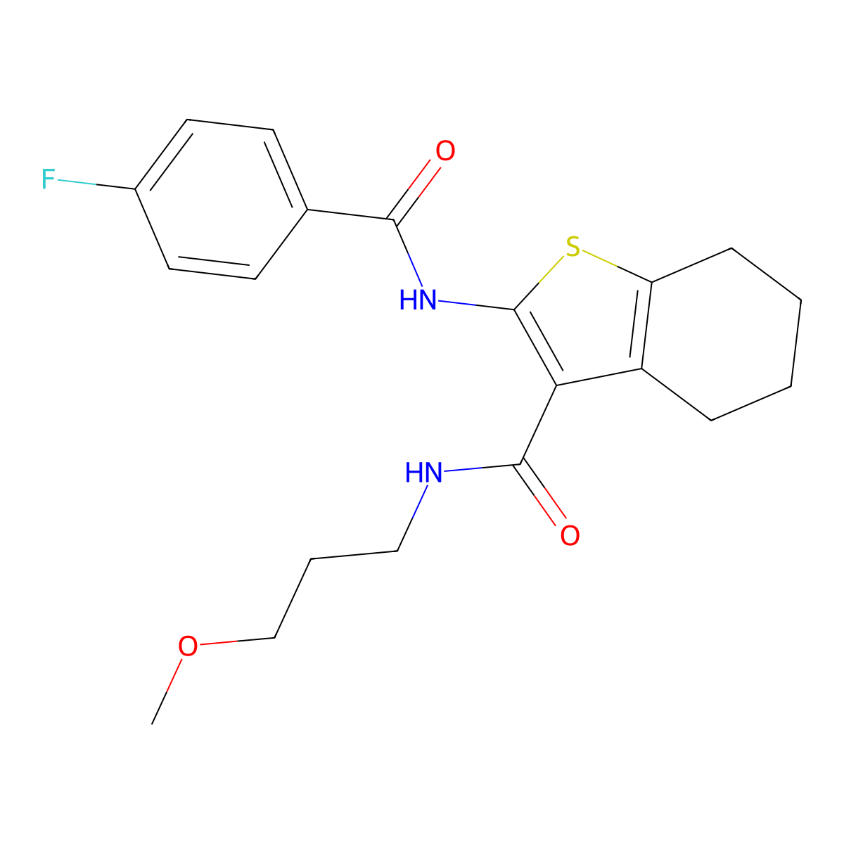 2-{[(4-fluorophenyl)carbonyl]amino}-N-(3-methoxypropyl)-4,5,6,7-tetrahydro-1-benzothiophene-3-carboxamide molecular structure, CAS 434303-93-2
