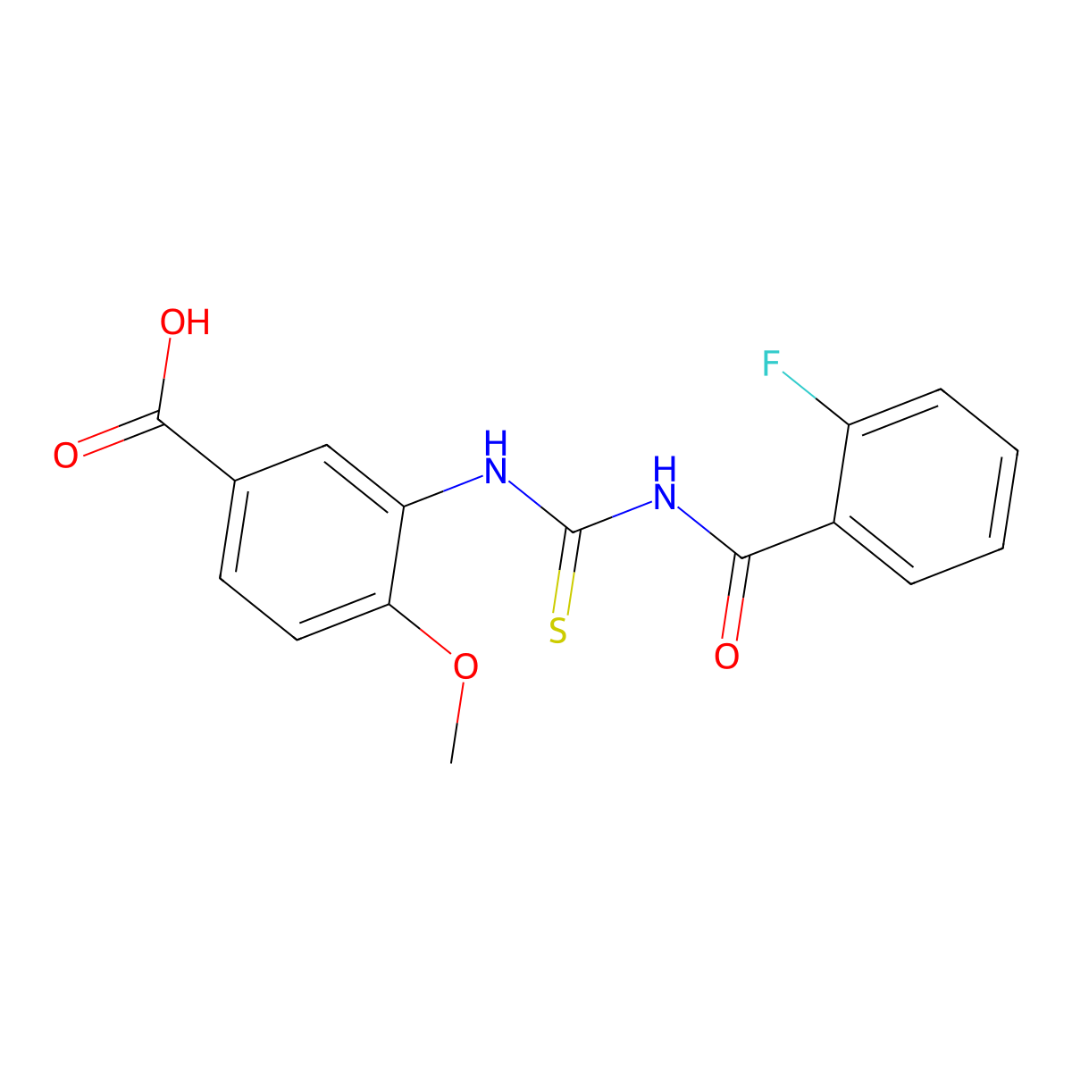 3-({[(2-Fluorophenyl)carbonyl]carbamothioyl}amino)-4-methoxybenzoic acid molecular structure, CAS 434304-56-0