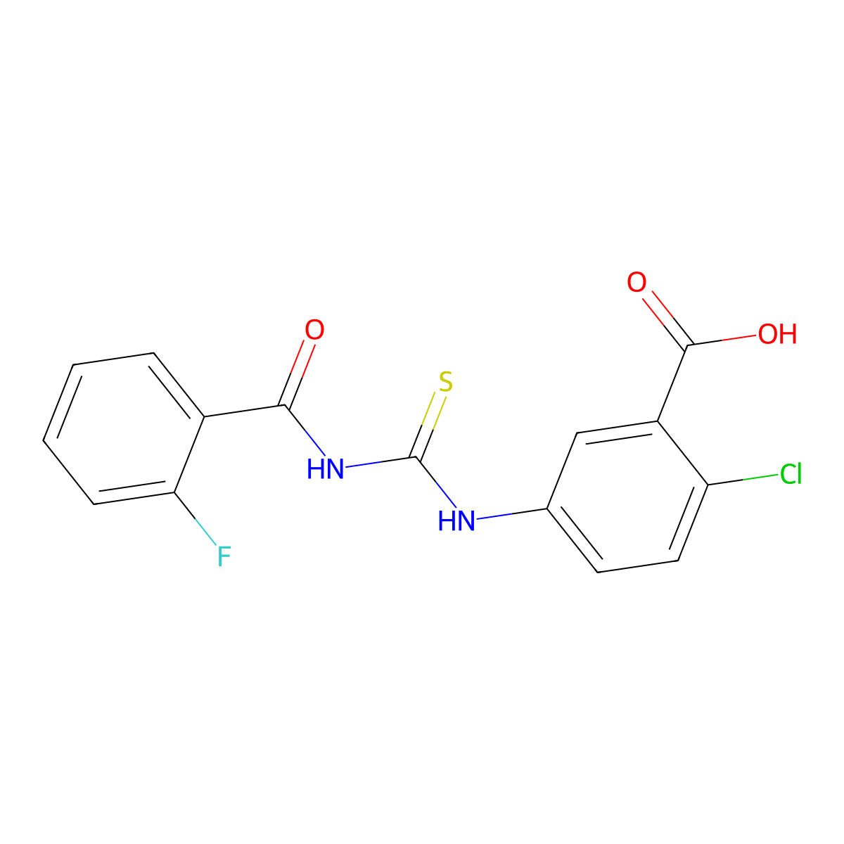 2-Chloro-5-({[(2-fluorophenyl)carbonyl]carbamothioyl}amino)benzoic acid molecular structure, CAS 434304-87-7
